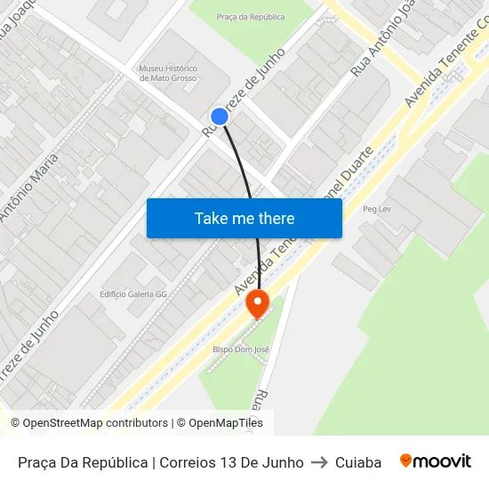 Praça Da República | Correios 13 De Junho to Cuiaba map