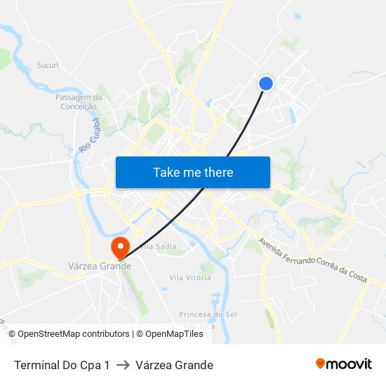 Terminal Do Cpa 1 to Várzea Grande map