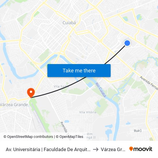 Av. Universitária | Faculdade De Arquitetura E Ru to Várzea Grande map