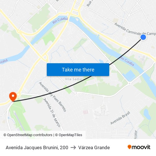 Avenida Jacques Brunini, 200 to Várzea Grande map