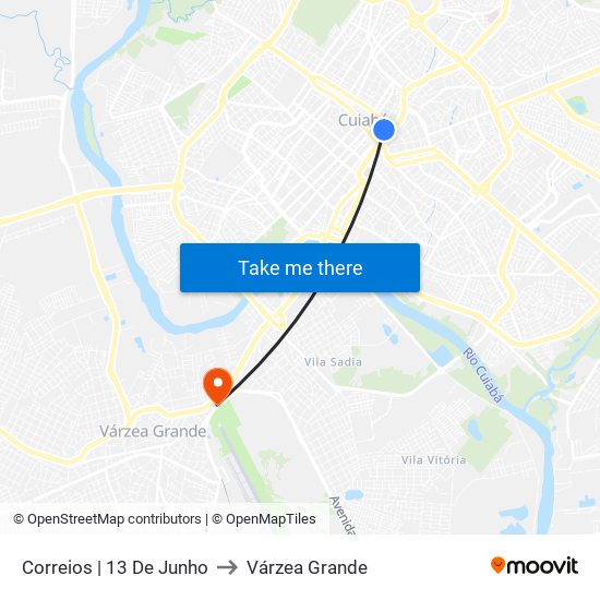 Correios | 13 De Junho to Várzea Grande map