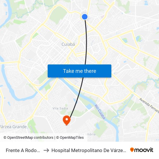 Frente A Rodoviária to Hospital Metropolitano De Várzea Grande map