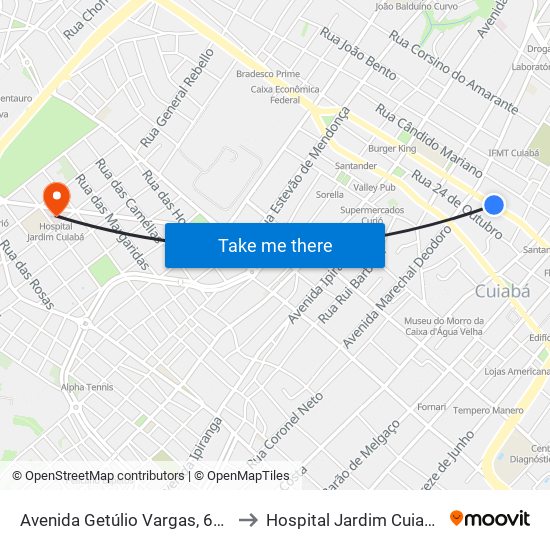 Avenida Getúlio Vargas, 654 to Hospital Jardim Cuiabá map