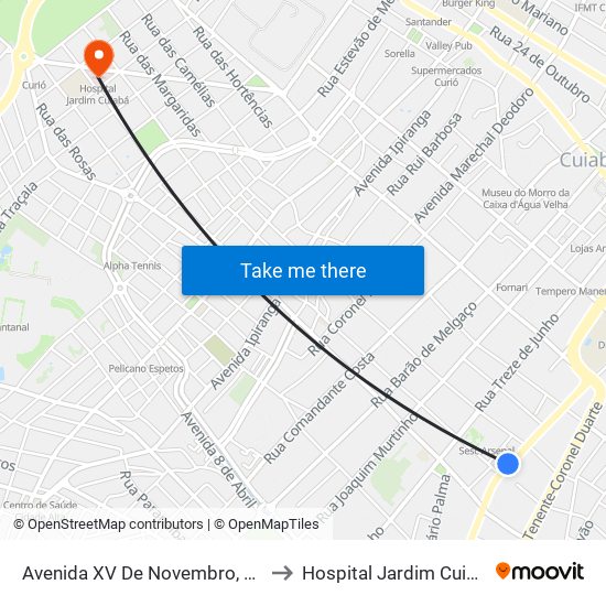 Avenida XV De Novembro, 494 to Hospital Jardim Cuiabá map