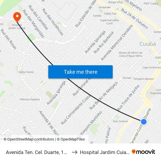 Avenida Ten. Cel. Duarte, 1862 to Hospital Jardim Cuiabá map