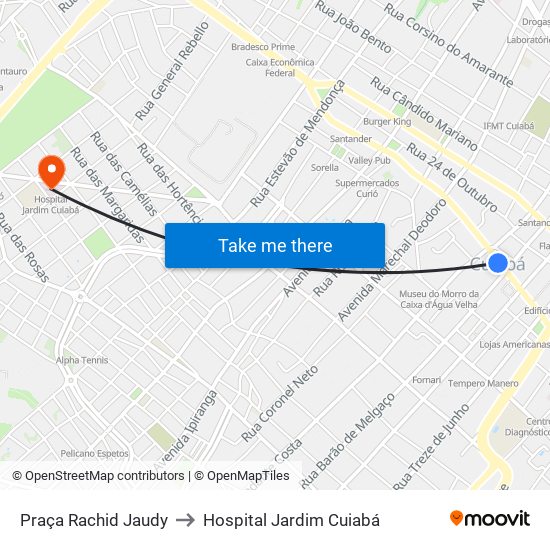 Praça Rachid Jaudy to Hospital Jardim Cuiabá map