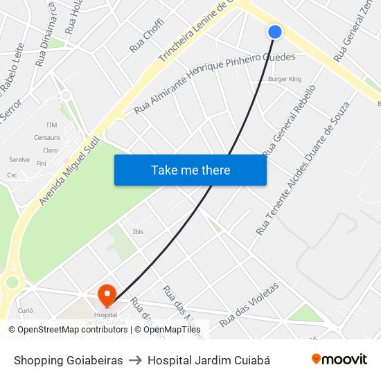 Shopping Goiabeiras to Hospital Jardim Cuiabá map