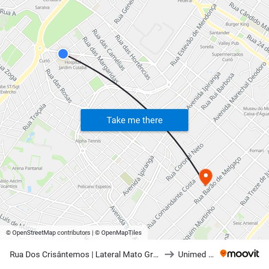 Rua Dos Crisântemos | Lateral Mato Grosso Saúde to Unimed Fácil map