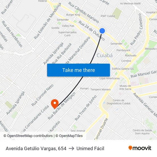 Avenida Getúlio Vargas, 654 to Unimed Fácil map