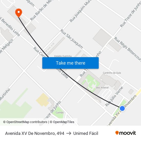 Avenida XV De Novembro, 494 to Unimed Fácil map