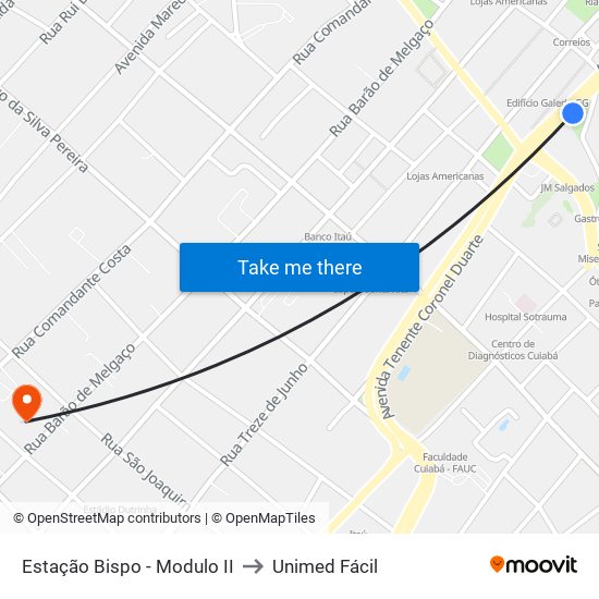 Estação Bispo - Modulo II to Unimed Fácil map