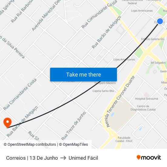 Correios | 13 De Junho to Unimed Fácil map