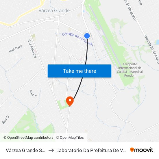 Várzea Grande Shopping to Laboratório Da Prefeitura De Várzea Grande map