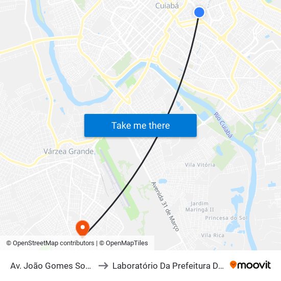 Av. João Gomes Sobrinho, 133-1 to Laboratório Da Prefeitura De Várzea Grande map