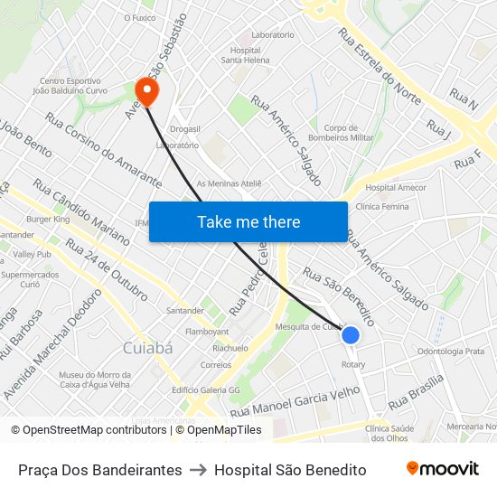 Praça Dos Bandeirantes to Hospital São Benedito map