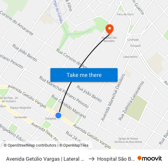 Avenida Getúlio Vargas | Lateral Liceu Cuiabano to Hospital São Benedito map