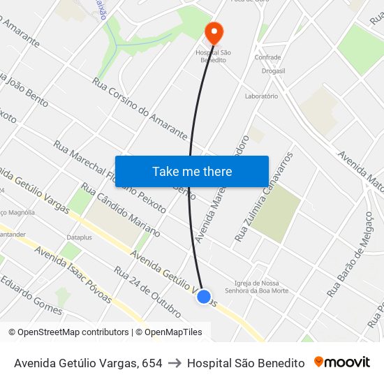 Avenida Getúlio Vargas, 654 to Hospital São Benedito map