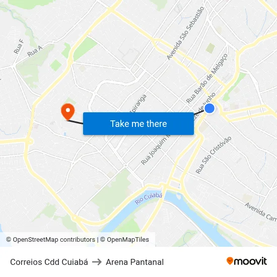 Correios Cdd Cuiabá to Arena Pantanal map