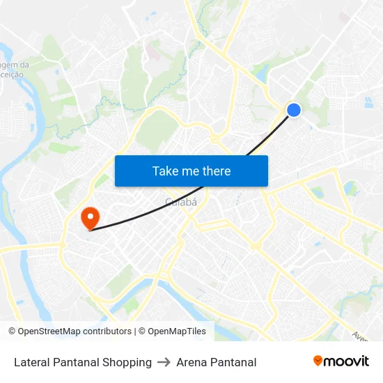 Lateral Pantanal Shopping to Arena Pantanal map