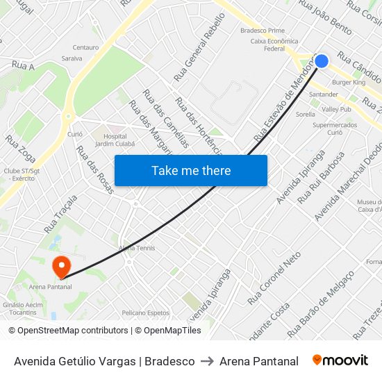 Avenida Getúlio Vargas | Bradesco to Arena Pantanal map