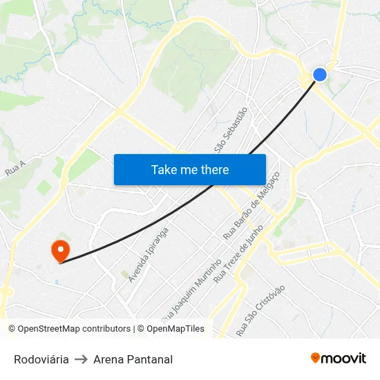 Rodoviária to Arena Pantanal map
