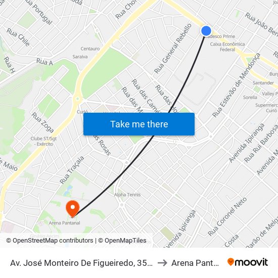 Av. José Monteiro De Figueiredo, 351-405 to Arena Pantanal map