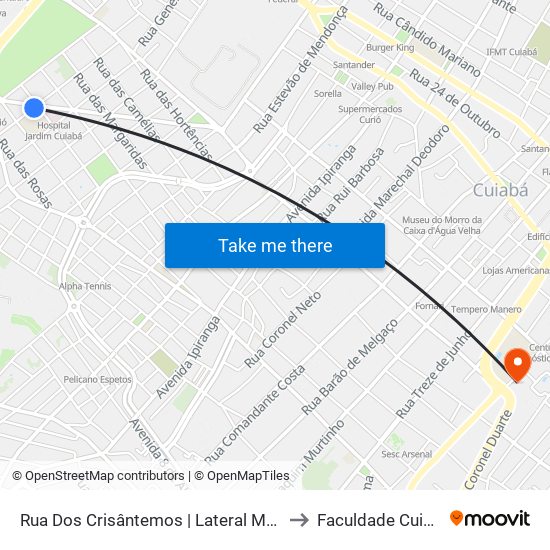 Rua Dos Crisântemos | Lateral Mato Grosso Saúde to Faculdade Cuiabá - Fauc map