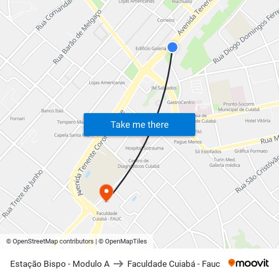 Estação Bispo - Modulo I to Faculdade Cuiabá - Fauc map