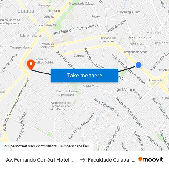 Av. Fernando Corrêa | Hotel Miranda to Faculdade Cuiabá - Fauc map