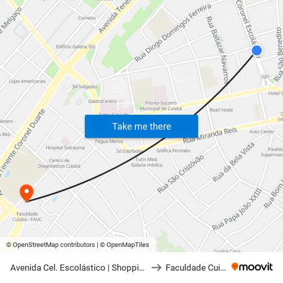Avenida Cel. Escolástico | Shopping Center Da Criança to Faculdade Cuiabá - Fauc map