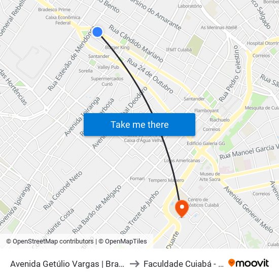 Avenida Getúlio Vargas | Bradesco to Faculdade Cuiabá - Fauc map