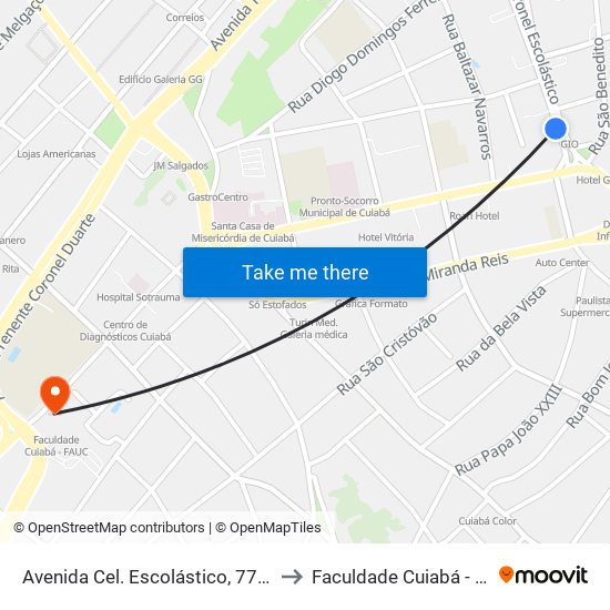 Avenida Cel. Escolástico, 775-641 to Faculdade Cuiabá - Fauc map