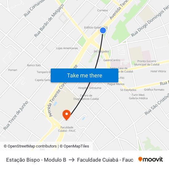 Estação Bispo - Modulo B to Faculdade Cuiabá - Fauc map