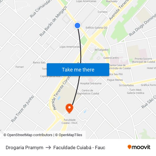 Drogaria Pramym to Faculdade Cuiabá - Fauc map