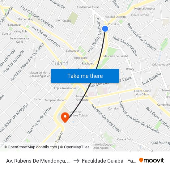 Av. Rubens De Mendonça, 54 to Faculdade Cuiabá - Fauc map