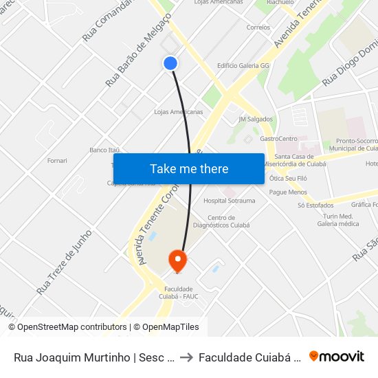 Rua Joaquim Murtinho | Sesc Odonto to Faculdade Cuiabá - Fauc map