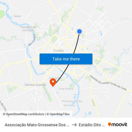 Associação Mato-Grossense Dos Municípios to Estádio Dito Souza map