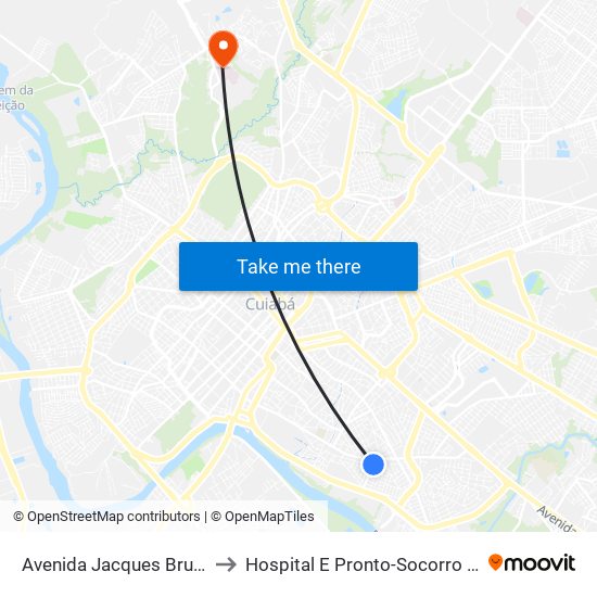 Avenida Jacques Brunini, 200 to Hospital E Pronto-Socorro De Cuiabá map