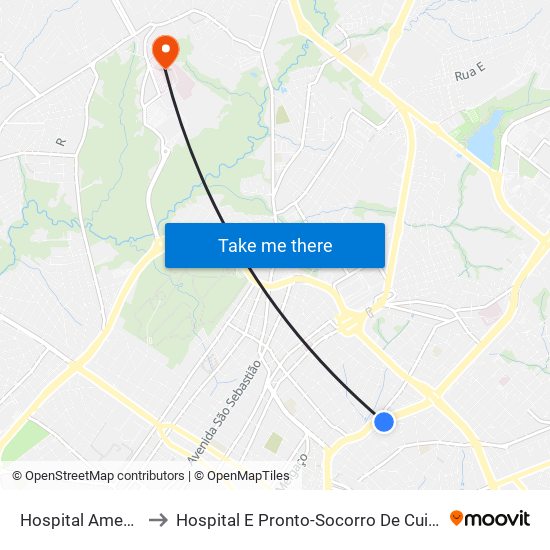 Hospital Amecor to Hospital E Pronto-Socorro De Cuiabá map