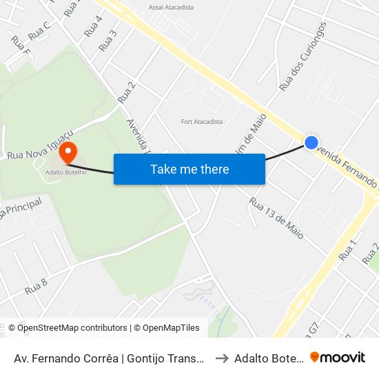 Av. Fernando Corrêa | Gontijo Transportes to Adalto Botelho map