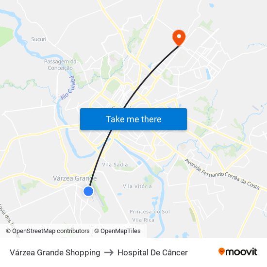 Várzea Grande Shopping to Hospital De Câncer map