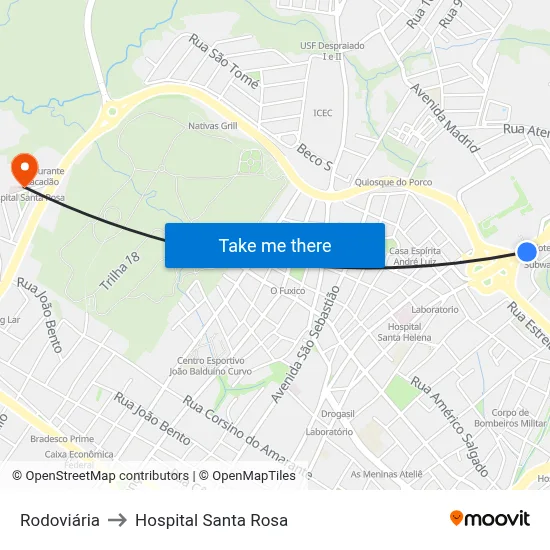 Rodoviária to Hospital Santa Rosa map