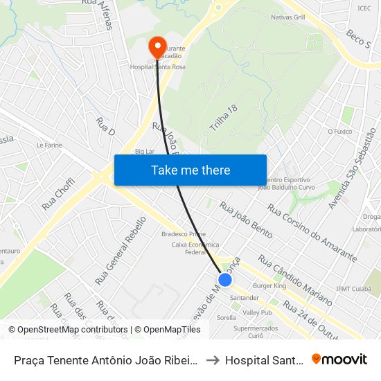 Praça Tenente Antônio João Ribeiro | Choppão to Hospital Santa Rosa map