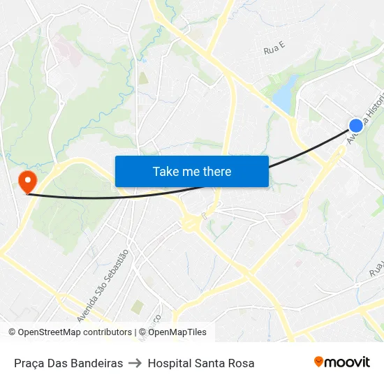 Praça Das Bandeiras to Hospital Santa Rosa map
