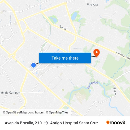 Avenida Brasília, 210 to Antigo Hospital Santa Cruz map