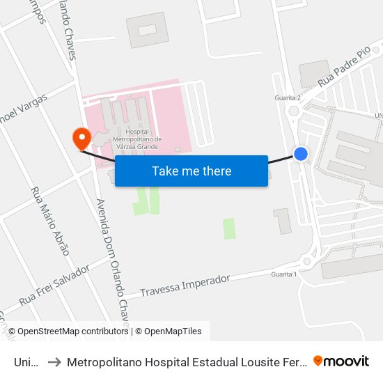 Univag to Metropolitano Hospital Estadual Lousite Ferreira da Silva map