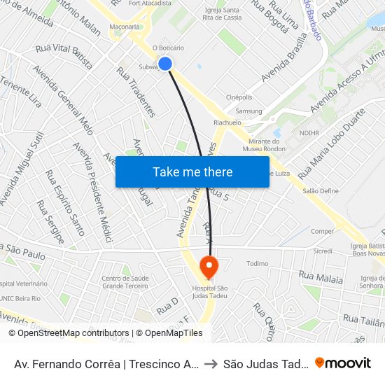 Av. Fernando Corrêa | Trescinco Automóveis to São Judas Tadeu-PS map