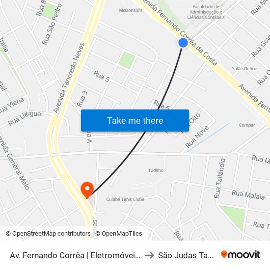 Av. Fernando Corrêa | Eletromóveis Martinello to São Judas Tadeu-PS map