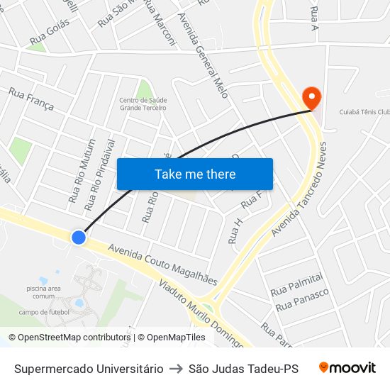 Supermercado Universitário to São Judas Tadeu-PS map