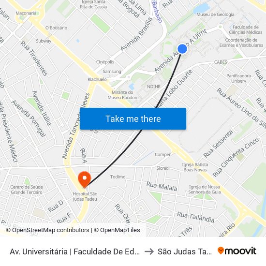 Av. Universitária | Faculdade De Educação Física to São Judas Tadeu-PS map